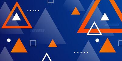 Abstract geometric futuristic background with triangle dark blue and orange gradient color. Triangle orange shape pattern. vector