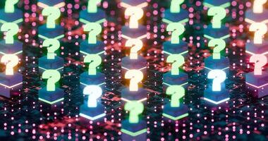 Glowing Question Marks on Circuit Board Background Representing Digital Innovation and Problem Solving video