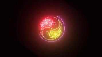 yin yang symbol neon light effect green screen background video