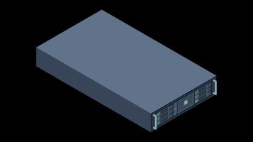 Isometric server animation. Server racks. Server boxes isolated. Network server room. Computer network technology. Transparent background with alpha channel video