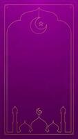 Elegant Islamic Vertical Looping Animation Copy Space Background in Violet with Gold Mosque Silhouette and Crescent Moon Frame video