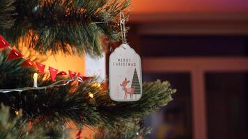 A christmas tree with a tag hanging from it photo