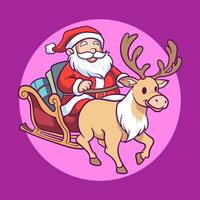 Santa claus riding on reindeer in a sleigh with presents vector