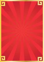 red background with sun burst effect with typical Chinese gold ornaments vector