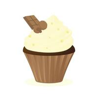 chocolate cupcake with a chocolate bar on top vector