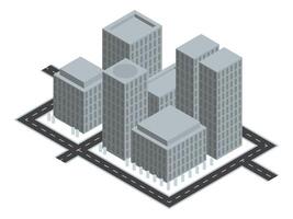 3d isometric of a city with tall buildings with highways vector