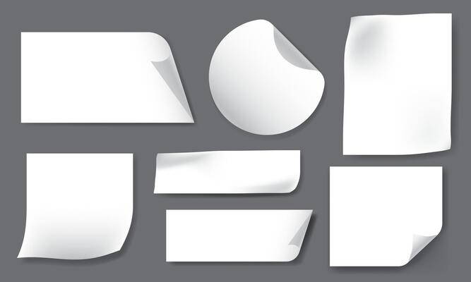 Realistic white sticker label set collection on grey background