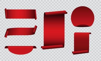 Red banner label blank set collection on dark grey checkered background vector