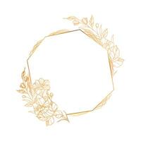 Golden floral frame with a hexagonal shape vector