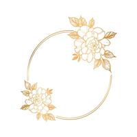 Golden flowers in a circle frame vector