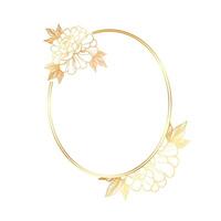 Golden floral frame with leaves and flowers on a white background vector