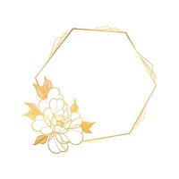 Golden flower frame with a hexagonal shape vector