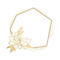 Golden flower frame with geometric pattern vector