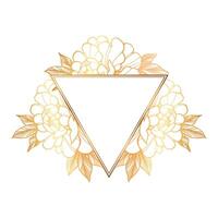 Golden triangle frame with flowers on white background vector