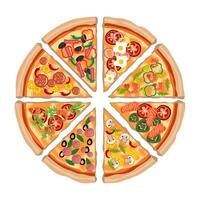 pizza slice different toppings vector
