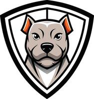 A dog head in a shield with an orange and black collar vector