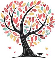 A tree with hearts and leaves vector