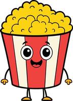 A cartoon popcorn character with eyes and arms vector