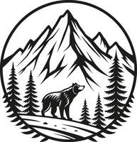 A bear and mountain in a circle with trees vector