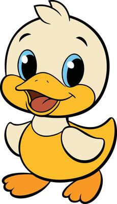 Cartoon duck with big eyes and a smile
