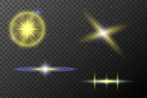 set of glowing stars and light rays vector