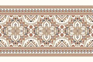 Geometric flowers pattern on white background .floral cross stitch pattern traditional.Aztec style,abstract background.design for texture,fabric,clothing,decoration,scarf,print,saree vector