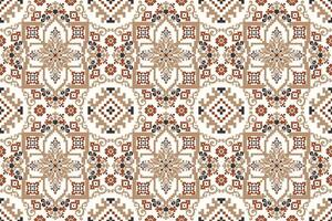 Geometric flowers seamless pattern on white background,floral cross stitch pattern traditional.Aztec style,abstract background.design for texture,fabric,clothing,decoration,scarf,print vector
