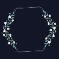 Hexagonal Wreath Or Hexagonal Frame With Yellow White Flowers And Green Leaves vector