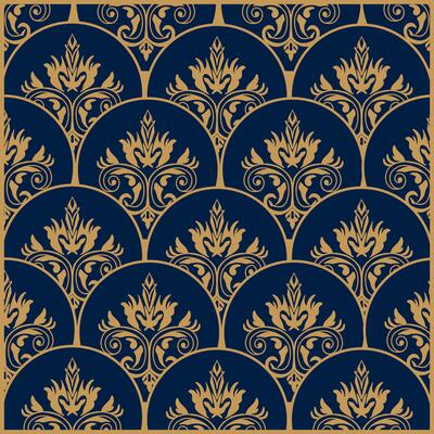 classic Seamless damask pattern. illustration. Blue and gold. illustration for elegant textile design.