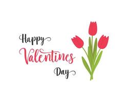 Happy Valentines day with bouquet of red tulips. Isolated on white background. vector