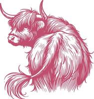 Hand Drawn Highland Cow with Intricate Fur in Rustic Design vector