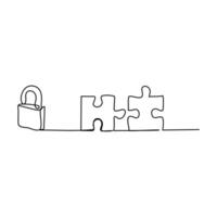 Continuous one line drawing of a joined pieces of puzzle game teamwork concept vector