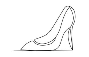 High Heel Trendy Line Art Drawing. Women's Shoe Minimalistic Black Lines Drawing. Female Elegant Shoe Continuous One Line Abstract Illustration. vector