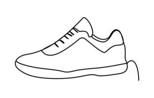 Sport shoes in continuous line art drawing style. Sneakers black linear sketch isolated on white background vector