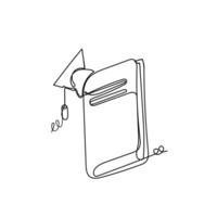 a line drawing of a book and cap university in continuous drawing vector