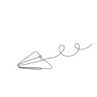 continuous line drawing of a paper airplane vector
