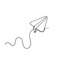 a line drawing of a paper airplane flying in the air vector