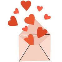 Open envelope with hearts spilling out, symbolizing love and Valentine's Day. vector