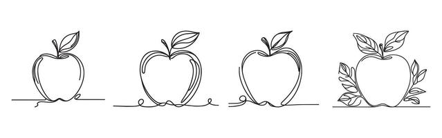 Set of Elegant One Line Apple Drawings, Apple Line Art Illustration Set on White Background vector