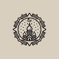 Minimalist Line art illustration of Mosque for Islamic Design with Detailed Geometric Frame vector