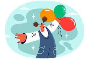 Smiling black girl with balloons in hands vector