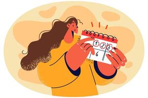 Woman count circle days in calendar vector