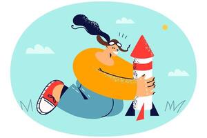 Happy child play with rocket in park vector
