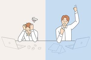 Business man who made mistake rejoices after correcting situation and completing task vector