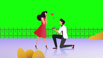 Man Proposing To The Woman Kneeling On Greenscreen Background 2D Cartoon Animation video