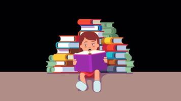 Small Child Hold Open Book And Read On Alpha Channel 2D Cartoon Animation video