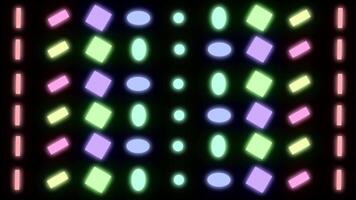 A colorful pattern of squares and triangles on a black background video