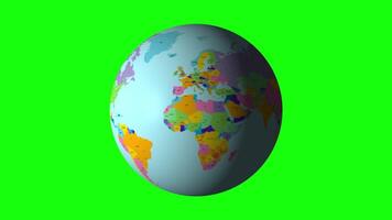 Earth Globus Map Rotating On Greenscreen Background 2D Cartoon Animation video