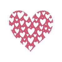 Heart filled with various red and pink hand-drawn hearts, sewn edges, white background, representing love and affection concept vector