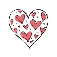 Heart shape filled with hand-drawn red hearts and doodles, sketched style, isolated on white background, concept of love and romance vector